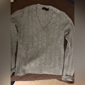 The Limited Cashmere blend Heather Gray Cable Knit V-neck Sweater